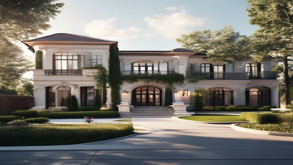 Elegant real estate agent presenting a high-end property with sleek architecture and panoramic city views